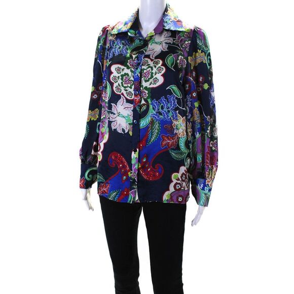 Jeff Gallano Womens Floral Paisley Print Button Down Shirt Multi Colored Size 1 - Picture 2 of 5